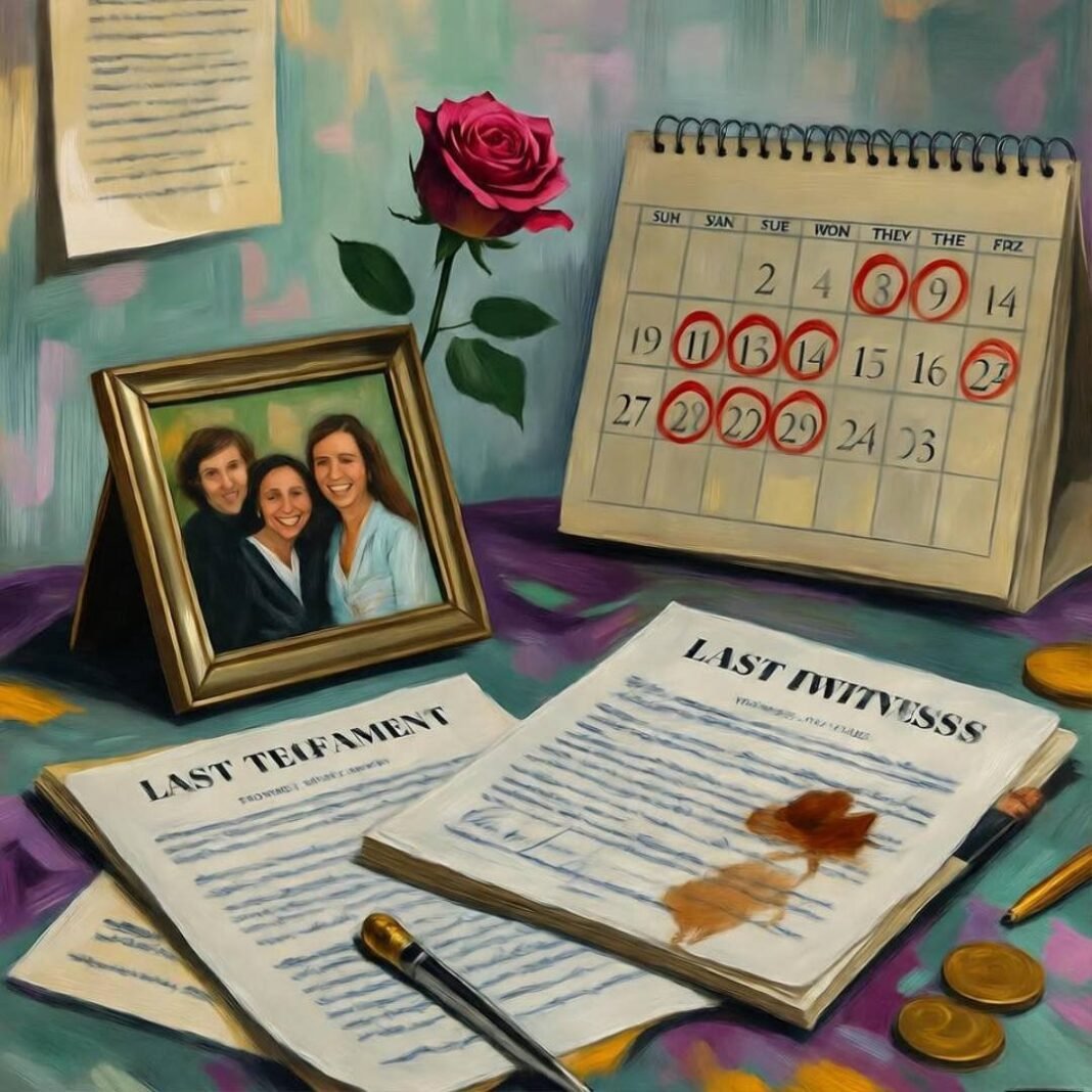 Cluttered desk with wills, rose, calendar painting.